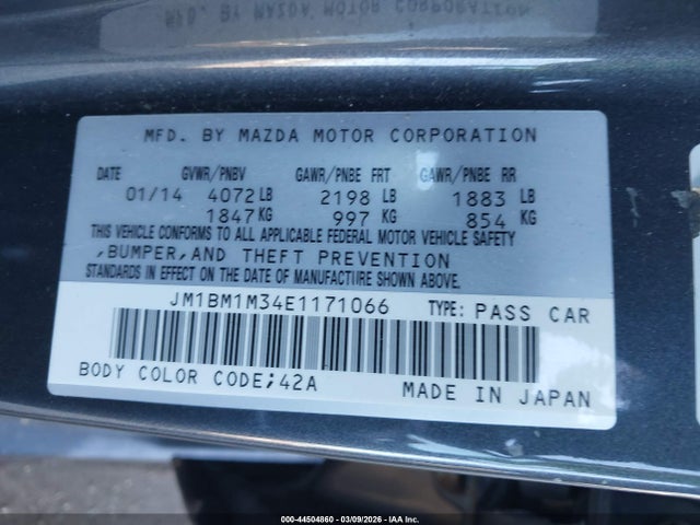 Продаж на аукціоні авто 2014 Mazda Mazda3 S Grand Touring, vin: JM1BM1M34E1171066, номер лоту: 44504860