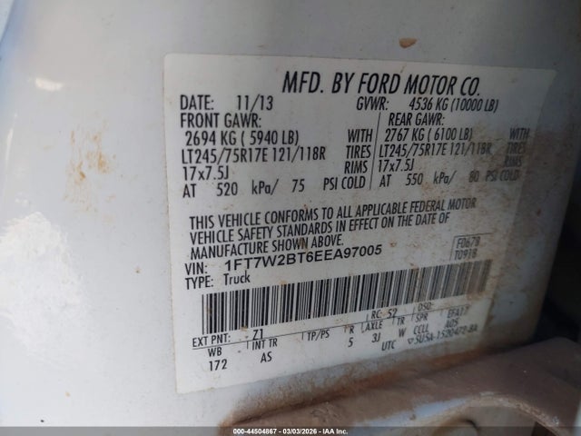 Aukcja sprzedaży 2014 Ford F-250 Xl, vin: 1FT7W2BT6EEA97005, numer aukcji: 44504867