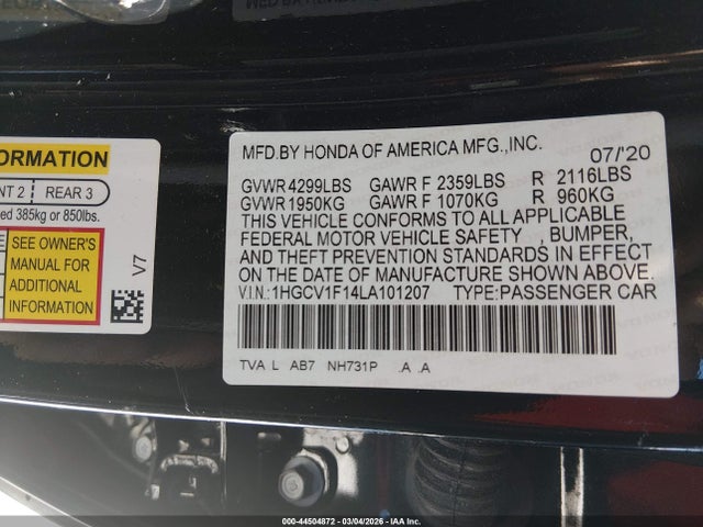 1HGCV1F14LA101207 Honda ACCORD LX