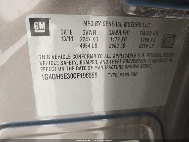 Aukcja sprzedaży 2012 Buick Lacrosse Premium 3 Group, vin: 1G4GH5E30CF196588, numer aukcji: 44504896