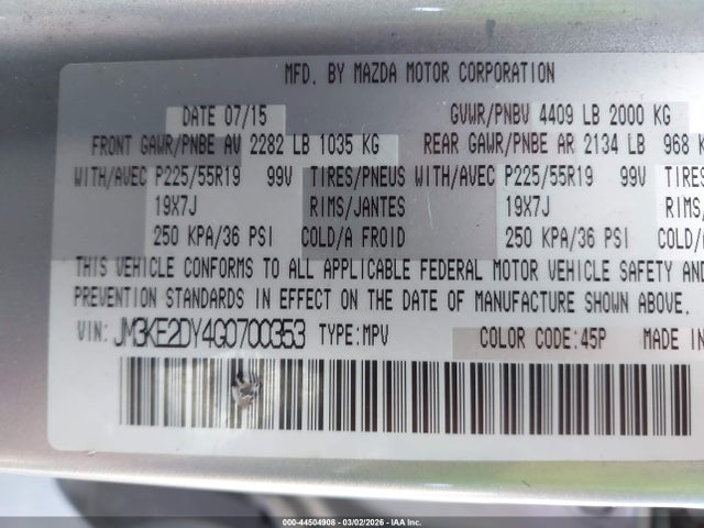 Aukcja sprzedaży 2016 Mazda Cx-5 Grand Touring, vin: JM3KE2DY4G0700353, numer aukcji: 44504908