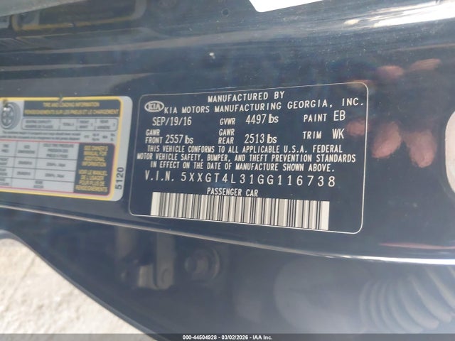 5XXGT4L31GG116738 KIA Optima Lx