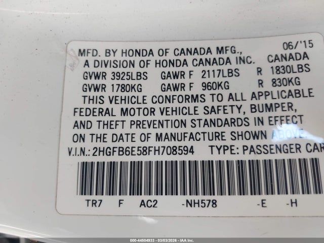 Honda CIVIC SI 2015 2HGFB6E58FH708594 Image 9