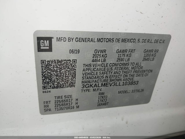 3GKALMEV3LL103853 GMC Terrain Fwd Sle