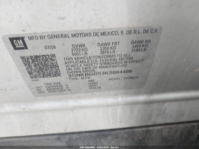 Chevrolet Blazer 2019 3GNKBGRS3KS694489 Image 9