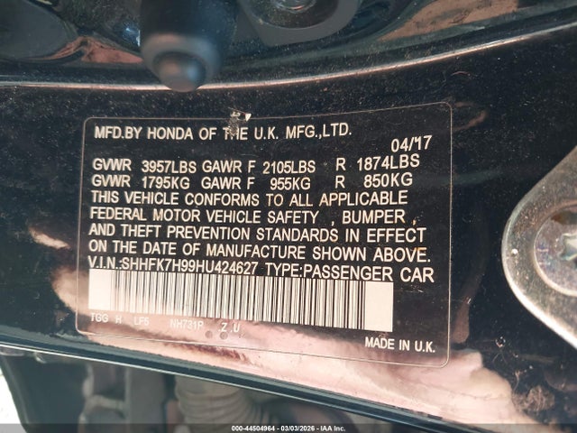 SHHFK7H99HU424627 Honda Civic Sport Touring