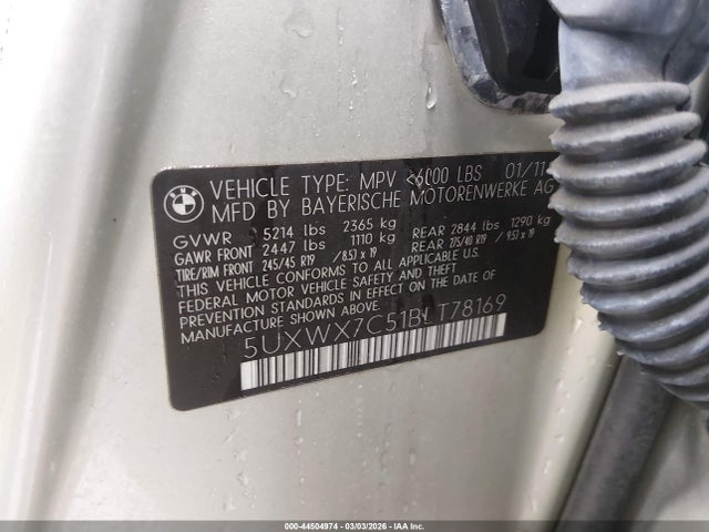 44504974 :رقم المزاد ، 5UXWX7C51BLT78169 vin ، 2011 Bmw X3 Xdrive35i مزاد بيع