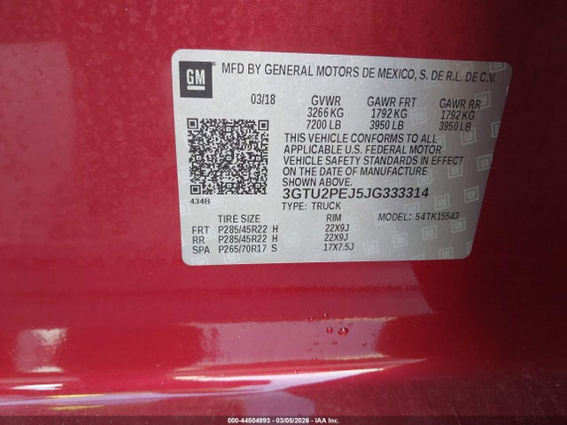 Aukcja sprzedaży 2018 Gmc Sierra 1500 Denali, vin: 3GTU2PEJ5JG333314, numer aukcji: 44504993