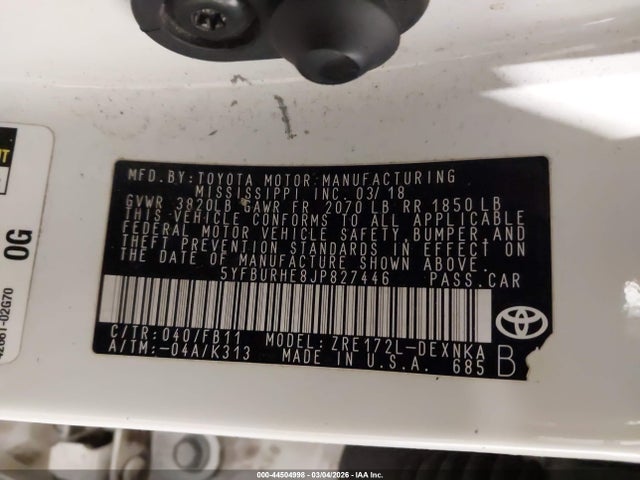 5YFBURHE8JP827446 Toyota COROLLA LE