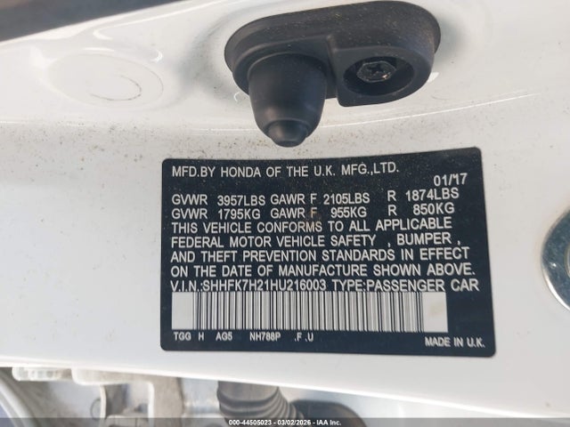 Продаж на аукціоні авто 2017 Honda Civic Lx, vin: SHHFK7H21HU216003, номер лоту: 44505023