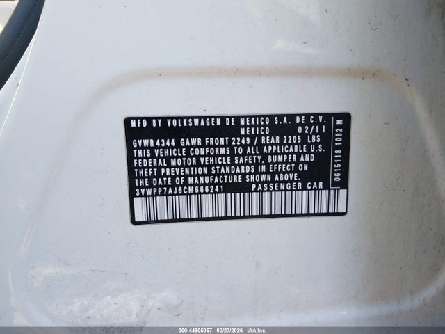 Продаж на аукціоні авто 2012 Volkswagen Jetta Sportwagen 2.5l Se, vin: 3VWPP7AJ6CM666241, номер лоту: 44505057