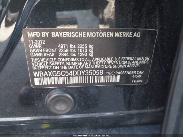 44505066 :رقم المزاد ، WBAXG5C54DDY35058 vin ، 2013 Bmw 528i مزاد بيع