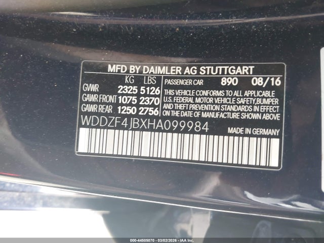 44505070 :رقم المزاد ، WDDZF4JBXHA099984 vin ، 2017 Mercedes-benz E 300 مزاد بيع
