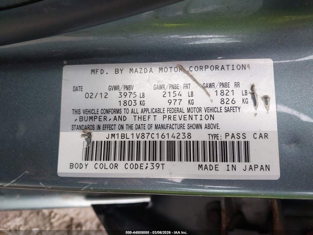 Aukcja sprzedaży 2012 Mazda Mazda3 I Touring, vin: JM1BL1V87C1614238, numer aukcji: 44505088