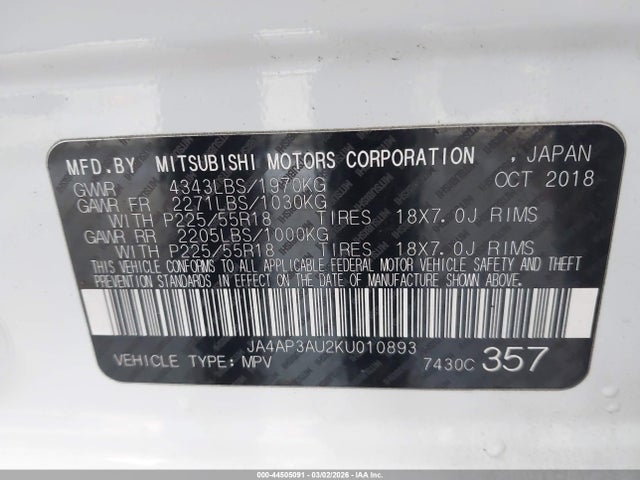 2019 MITSUBISHI OUTLANDER SPORT JA4AP3AU2KU010893 Photo 8