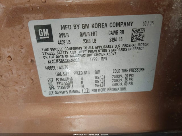 KL4CJFSB5GB546250 Buick Encore Convenience