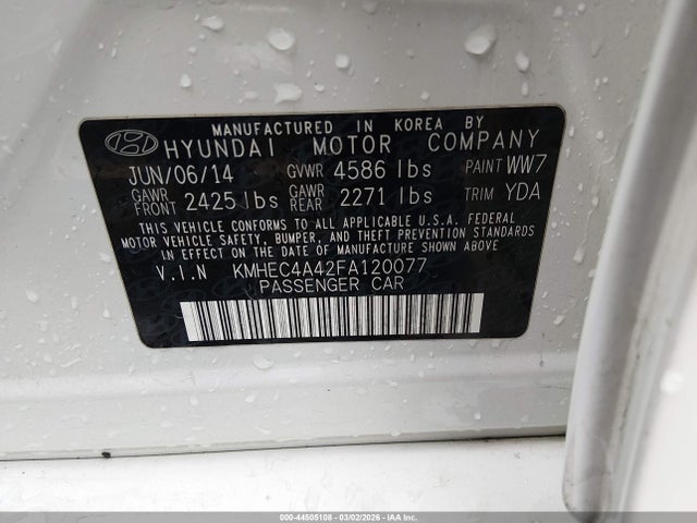 Aukcja sprzedaży 2015 Hyundai Sonata Hybrid, vin: KMHEC4A42FA120077, numer aukcji: 44505108