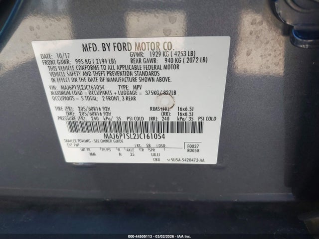 MAJ6P1SL2JC161054 Ford ECOSPORT S