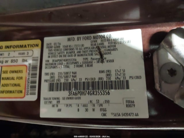 Ford FUSION SE 2016 3FA6P0H74GR355356 Image 9