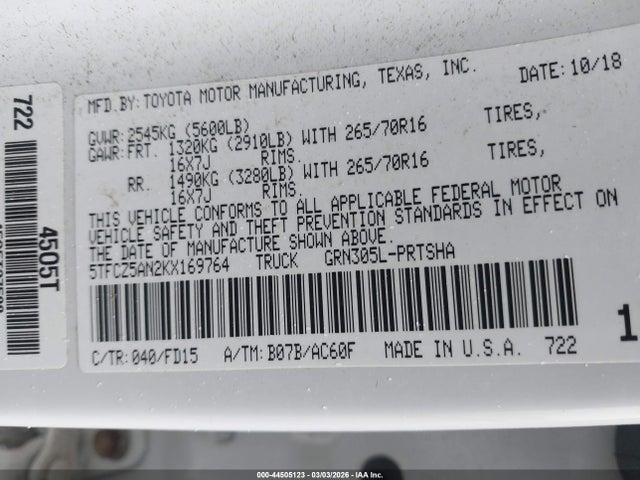5TFCZ5AN2KX169764 Toyota Tacoma Trd Off Road