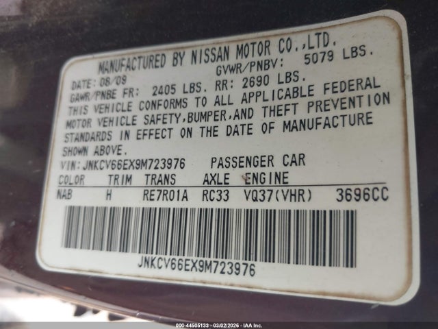 Aukcja sprzedaży 2009 Infiniti G37, vin: JNKCV66EX9M723976, numer aukcji: 44505133