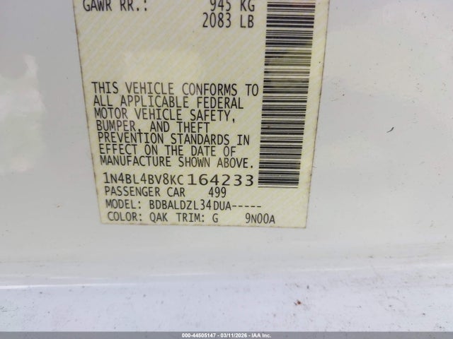 1N4BL4BV8KC164233 Nissan Altima 2.5 S