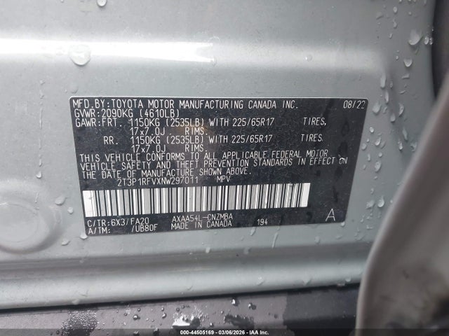 2T3P1RFVXNW297011 Toyota Rav4 Xle