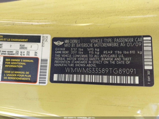 2009 MINI COOPER S WMWMS33589TG89091 Photo 8