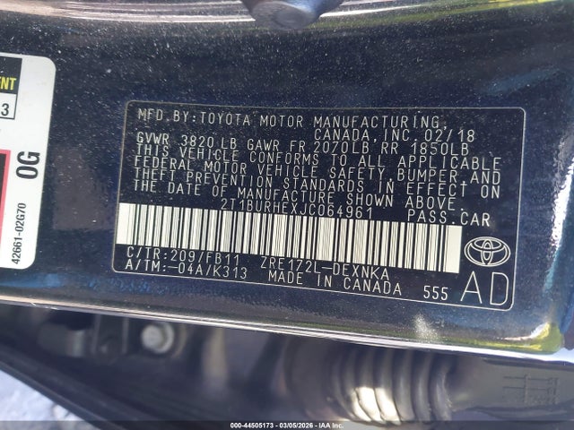 2T1BURHEXJC064961 Toyota COROLLA LE