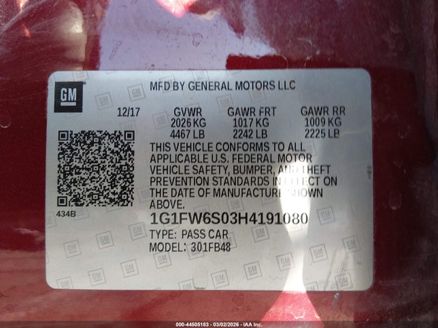 1G1FW6S03H4191080 Chevrolet BOLT EV LT