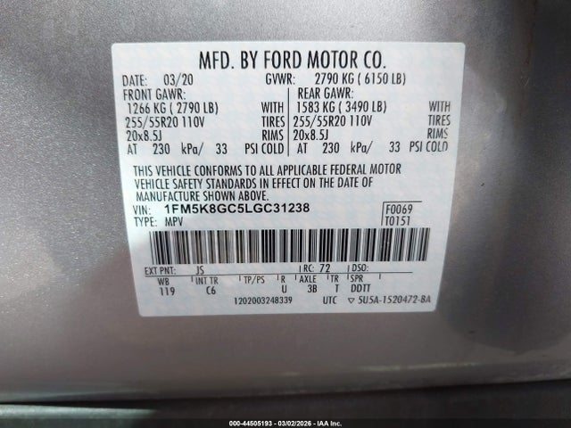 1FM5K8GC5LGC31238 Ford Explorer St