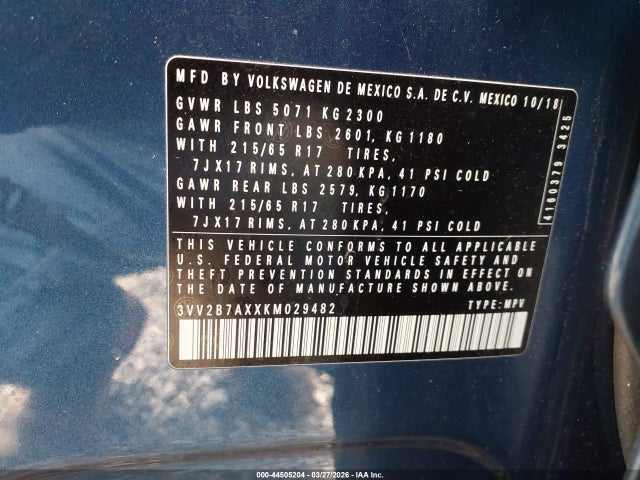 2019 VOLKSWAGEN TIGUAN 3VV2B7AXXKM029482 Photo 8