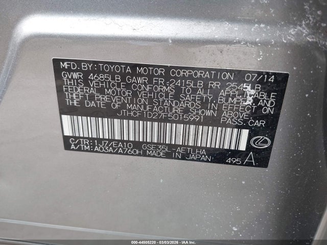 2015 Lexus Is 250 მანქანა იყიდება აუქციონზე, vin: JTHCF1D27F5015991, აუქციონის ნომერი: 44505220