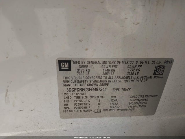3GCPCREC3FG487244 Chevrolet Silverado 1500 1lt