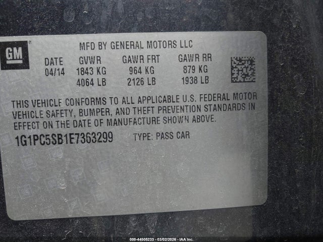 1G1PC5SB1E7363299 Chevrolet Cruze 1lt Auto