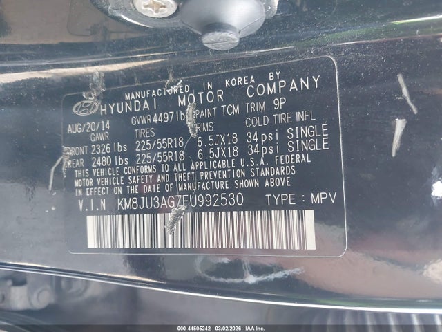KM8JU3AG7FU992530 Hyundai Tucson Limited