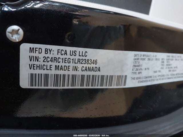Продажа на аукционе авто 2020 Chrysler Pacifica Touring L Plus, vin: 2C4RC1EG1LR238346, номер лота: 44505250