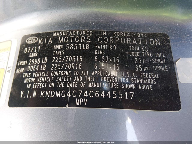 2012 KIA SEDONA KNDMG4C74C6445517 Photo 8