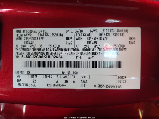 5LMCJ2C96KUL02624 Lincoln MKC SELECT