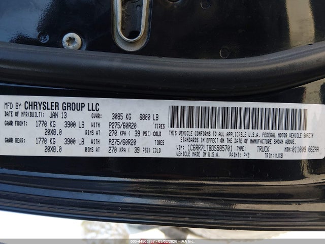 44505267 :رقم المزاد ، 1C6RR7LT8DS585701 vin ، 2013 Ram 1500 Lone Star مزاد بيع