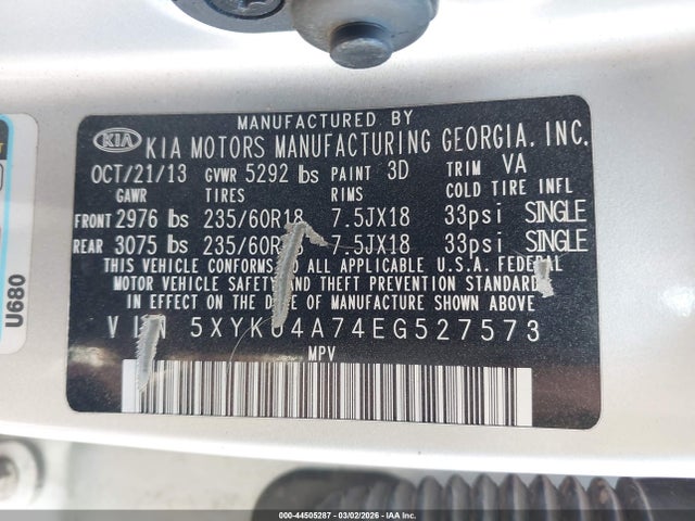 5XYKU4A74EG527573 KIA Sorento Ex V6
