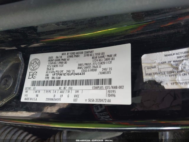 Ford F-150 Platinum 2018 1FTFW1E10JFD46435 Image 9