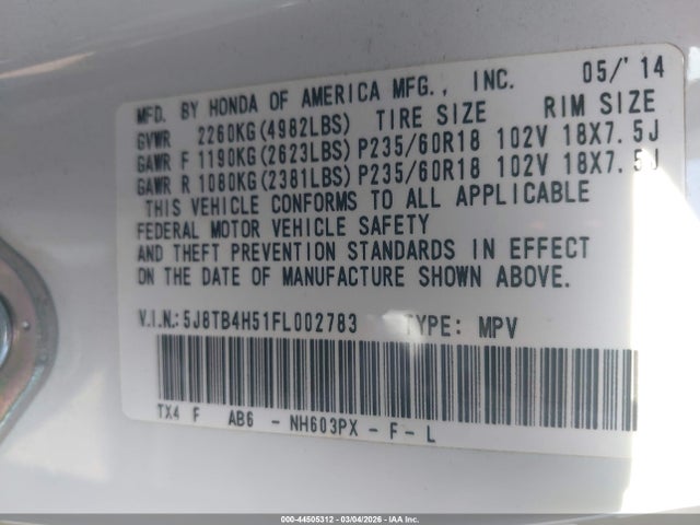 5J8TB4H51FL002783 Acura RDX