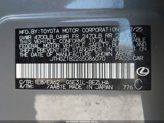 Продажа на аукционе авто 2025 Lexus Is 350 F Sport, vin: JTHGZ1B22S5086070, номер лота: 44505326