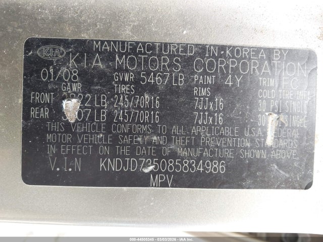 Продажа на аукционе авто 2008 Kia Sorento Lx, vin: KNDJD735085834986, номер лота: 44505345