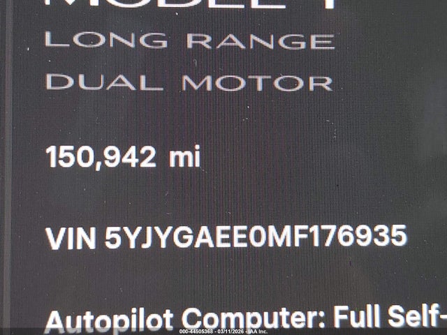 5YJYGAEE0MF176935 Tesla Model Y Long Range Dual Motor All-wheel Drive