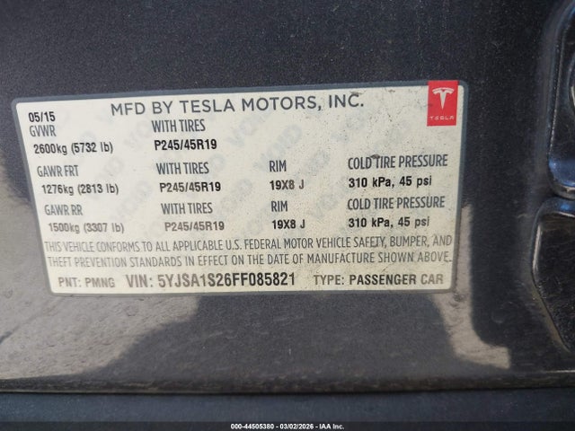 2015 TESLA MODEL S 5YJSA1S26FF085821 Photo 8