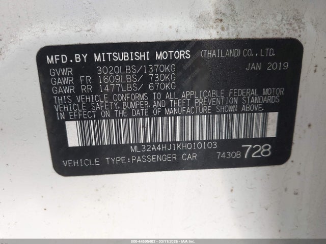 2019 MITSUBISHI MIRAGE ML32A4HJ1KH010103 Photo 8