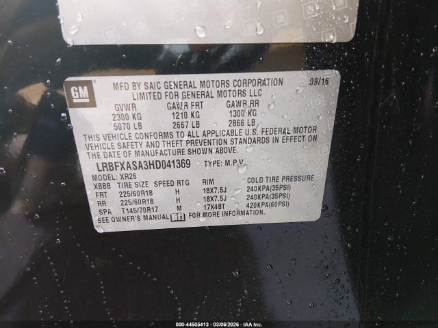 Aukcja sprzedaży 2017 Buick Envision Preferred, vin: LRBFXASA3HD041369, numer aukcji: 44505413