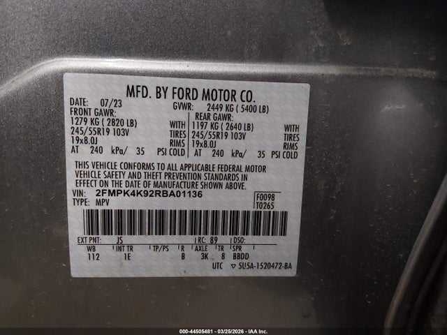 Aukcja sprzedaży 2024 Ford Edge Titanium, vin: 2FMPK4K92RBA01136, numer aukcji: 44505481
